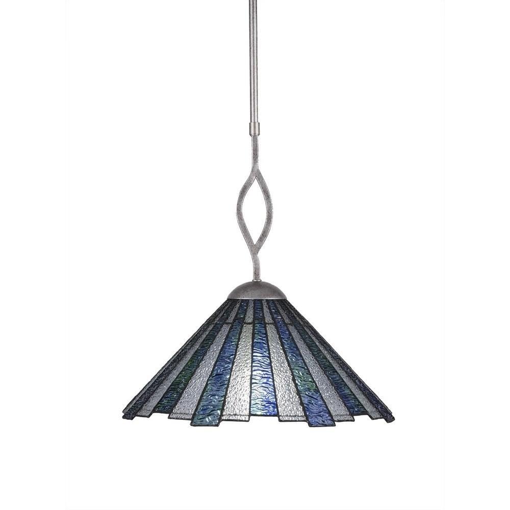 Toltec Lighting 241-As-932 Revo Pendant With Sea Ice Glass, 16&quot;, Aged Silver