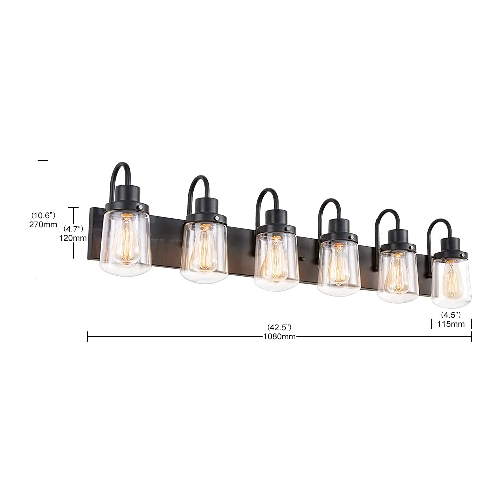 Yaohong Black Bathroom Vanity Light Fixture with 5 Glass Globe Shades, Model AT9064WL5-BK for Hallway, Kitchen, Living Room