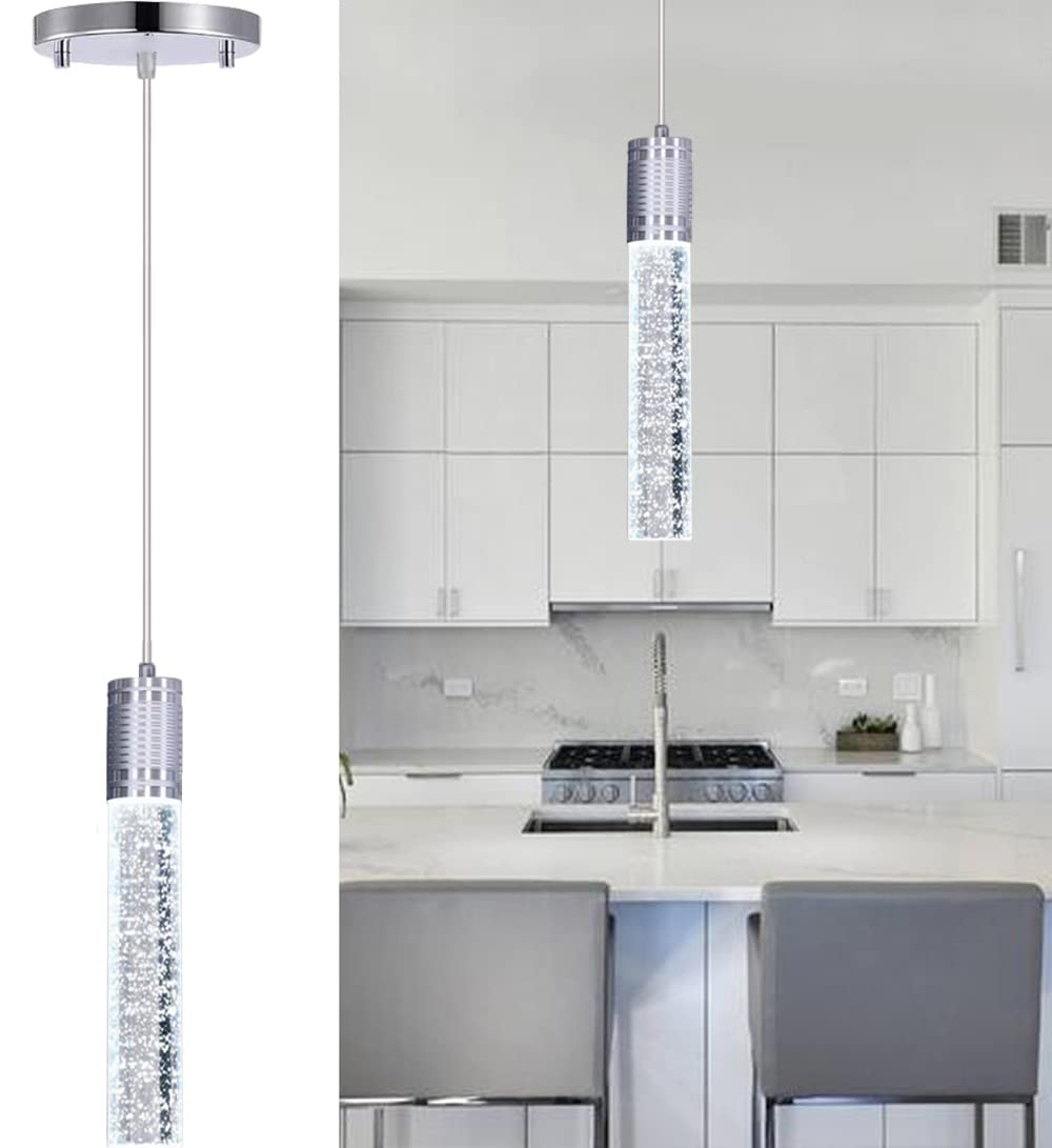 HAIXIANG Modern Kitchen Island Hanging Light Fixtures Crytstal Pendant Lighting for Kitchen Island Chrome Mini Chandelier with 6