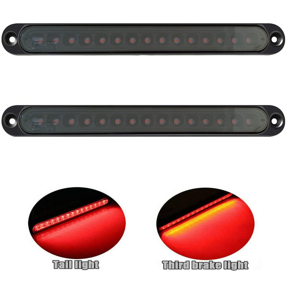 Fabood F 2Pcs 10&quot; 15 Led Red Trailer Light Bar For Park Stop Turn Signals Tail Brake Light Waterproof Truck Trailer Marker Id Identification Bar Tail Light Bar (Red With Smoked)