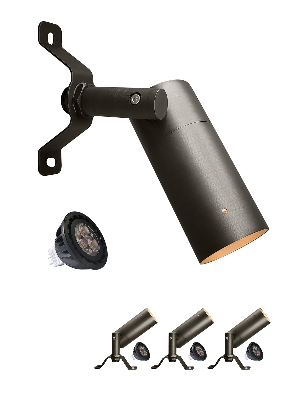 MALORY Brass Landscape Spot Down Light, Low Voltage Led Downlights Tree Light Outdoor Landscape Lighting for Yard, Garden, Lawn, Wall, Patio with 5W MR16 LED Bulb 2700K Warm White(4 Pack)