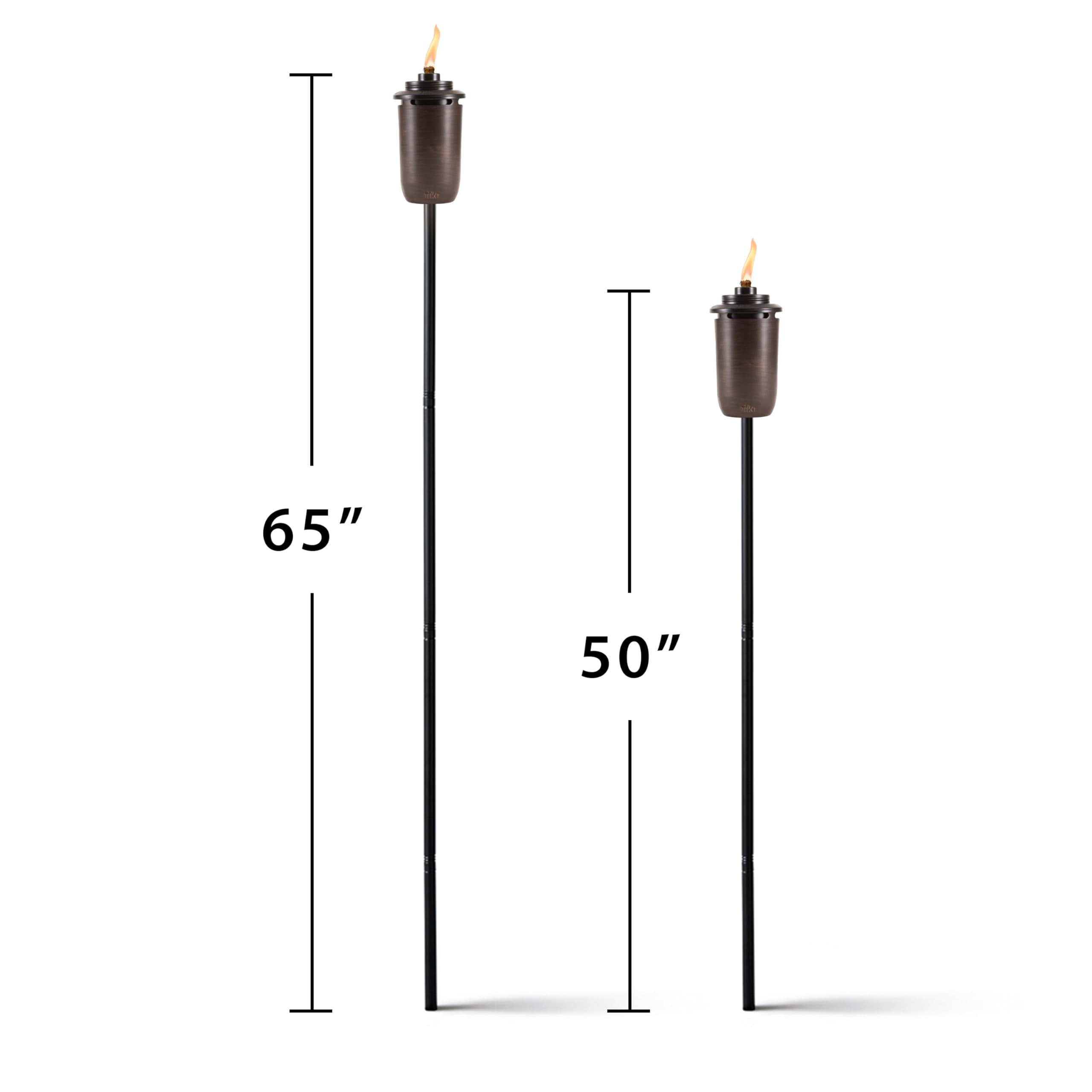TIKI Honey Copper Outdoor Torches 2-Pack – Decorative Metal Torches for Patio, Backyard, Garden – Weather-Resistant, Bronze, Model 1123122