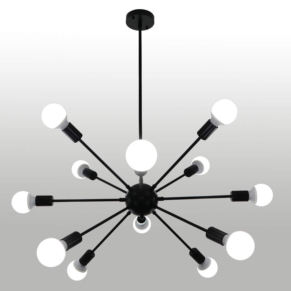 Lynpon 12-Light Black Sputnik Ceiling Light Chandelier - Mid Century Industrial Pendant Fixture