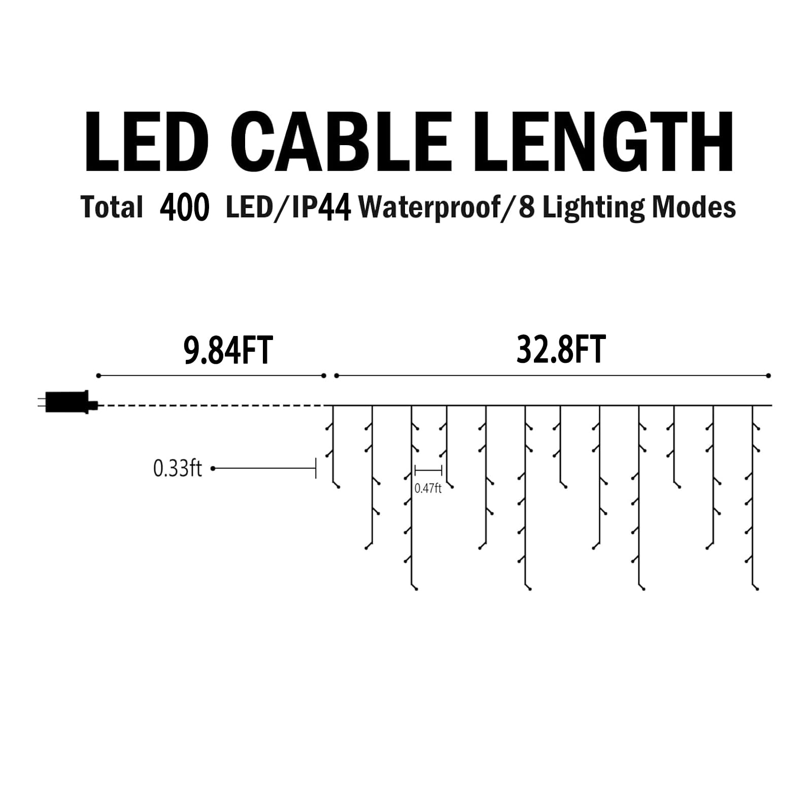 Hezbjiti LED Icicle Lights 400LED 33FT Cold White 8 Modes Fairy String Lights for Christmas Decor