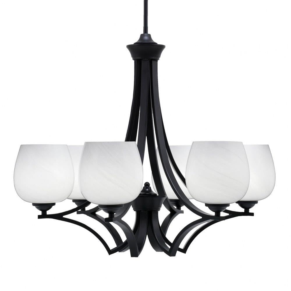 Toltec Lighting 566-MB-4811 Zilo - 6 Light Uplight Chandelier-23 Inches Tall and 26.75 Inches Wide, Finish Color: Matte Black, Glass Color: White Marble