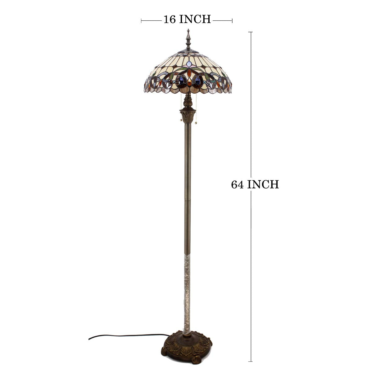 WERFACTORY Tiffany Floor Lamp - Victorian Stained Glass - 16x16x64 Inches - Serenity S021 Series - Antique Decor for Living Room & Bedroom