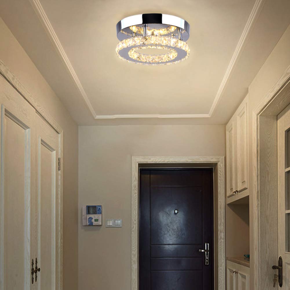 diisunbihuo Modern Mini LED Chandelier - Stainless Steel Crystal Ceiling Lamp for Bedrooms & Dining Rooms, Round Warm White