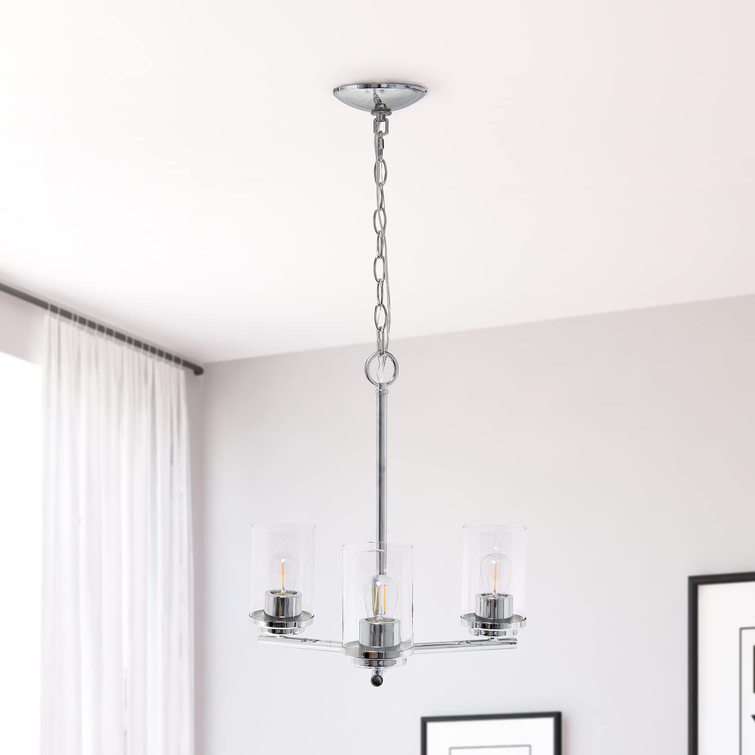 Elegant Designs PT1018-CHR 15in 3-Light Pendant Chandelier, Chrome, Glass, Modern Industrial for Kitchen, Foyer, Living Room