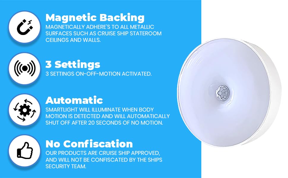 SAILPAK Ship-EEZ Magnetic Nightlight for Cruise Staterooms - White, Model SP-NL, Plastic Material