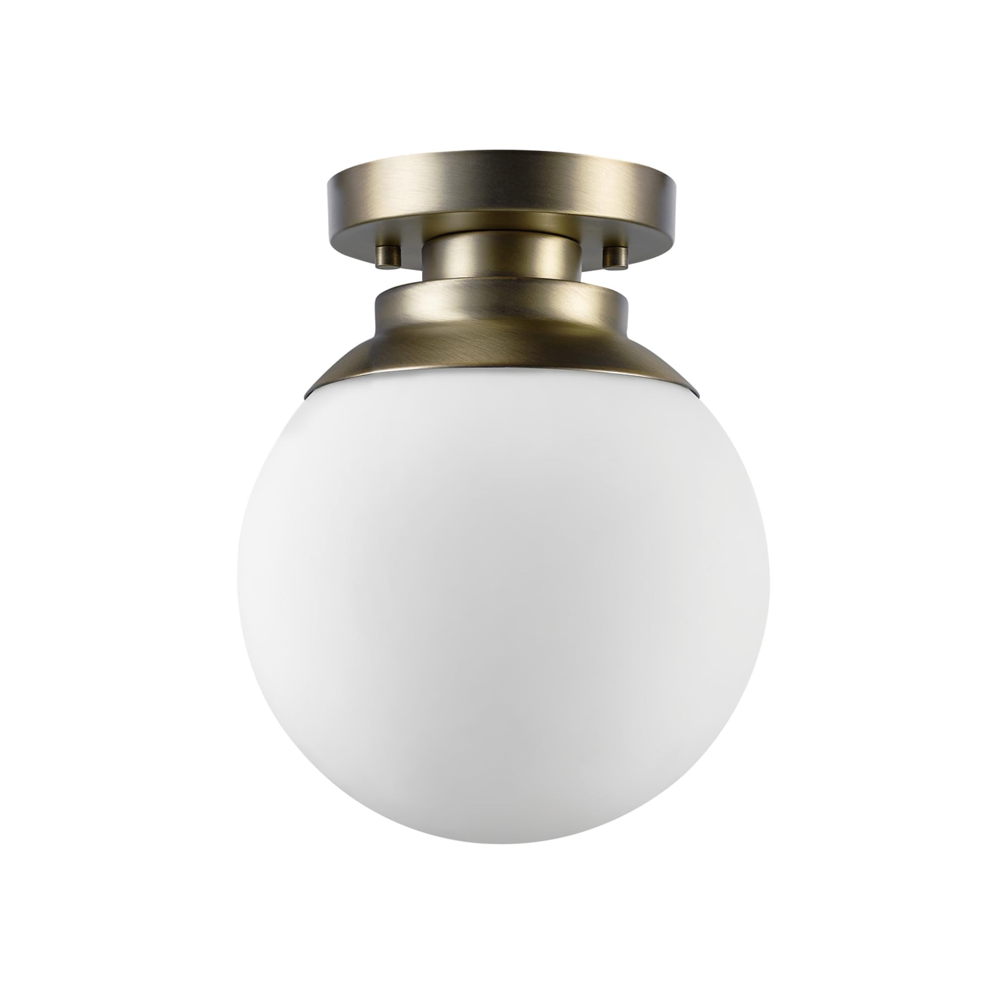 Globe Electric 65792 Portland 1-Light Semi-Flush Mount Ceiling Light, Brass, Satin Finish, Matte Opal White Glass Shade
