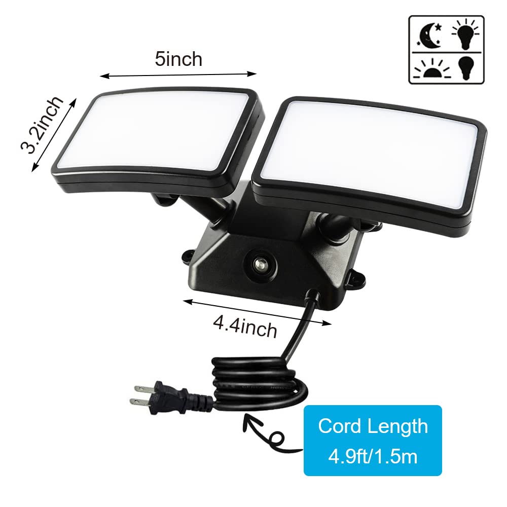 FAGUANGAO Dusk to Dawn LED Security Light, 18W Outdoor Flood Light, 5000K Daylight, IP55 Waterproof, 2 Pack, Black