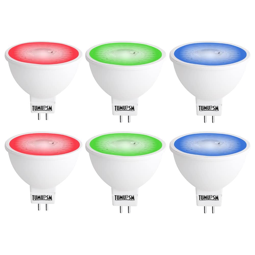 Tumupsm Rgb Mr16 Led Bulb  Red Green Blue Mr16 Bulb 12V 5W  Gu5.3 Pin Base Spotlight  50W Equivalent Non-Dimmable Landscape Light Bulbs For Outdoor Lighting  Party Holiday Decoration  6-Pack Mix Color