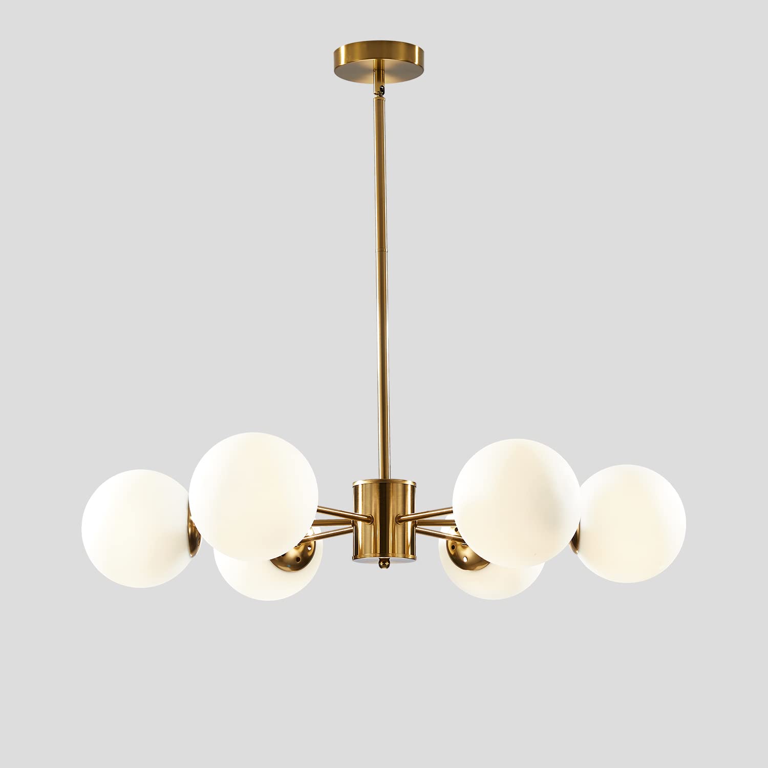 KCO 6-Light Globe Sputnik Chandelier, Milk Glass, Modern Gold, Brushed Brass, Model L1085-6-Head, 6 Lights, Gold+White