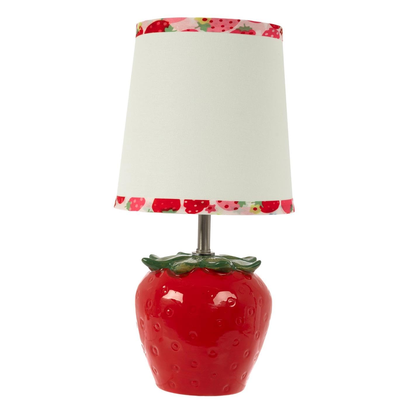 Hobby Lobby Fruit Table Lamp with Ceramic Base, 13.25 inch Height, Strawberry or Lemon Design with Patterned Shade (Strawberry)