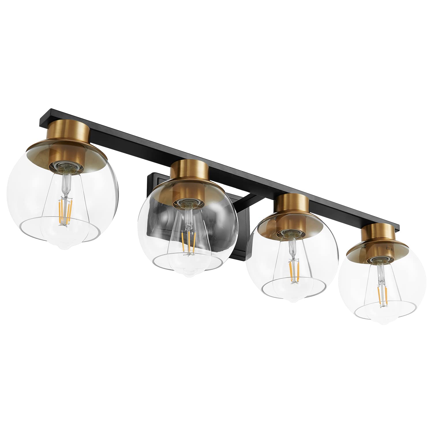 Pazala Black Gold 4-Light Bathroom Vanity Light Sconce With Globe Glass Shade, E26 Base