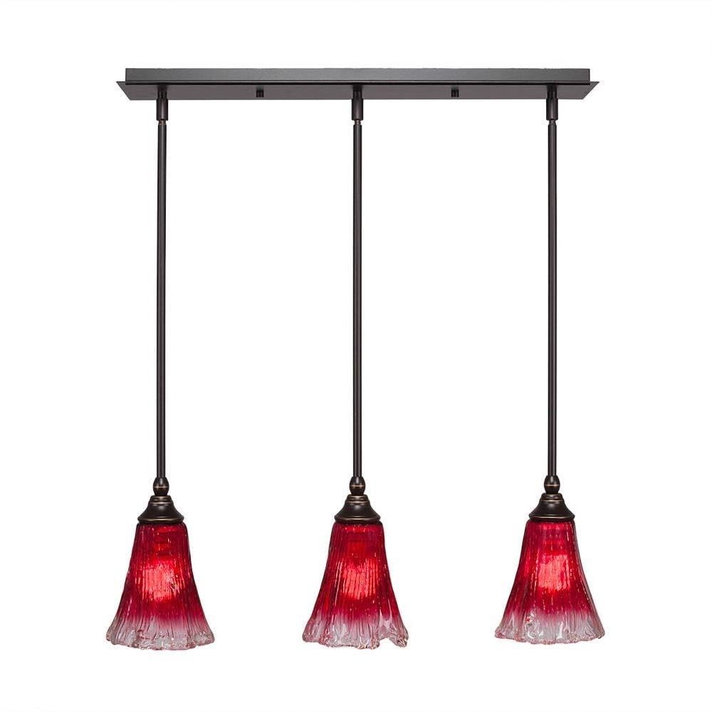 Toltec Lighting 25-Dg-726 3 Light Multi-Light Mini Hang Straight Swivel Pendant With Fluted Raspberry Crystal Glass, 5.5&quot;, Dark Granite