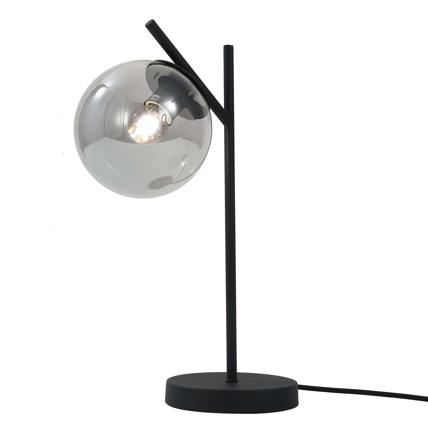 Fulesi Black Table Lamp Vintage Metal Desk Lamp Modern Nightstand Smoke Gray Glass Globe Table Lamp Nordic Bedside Table Lamp Fo