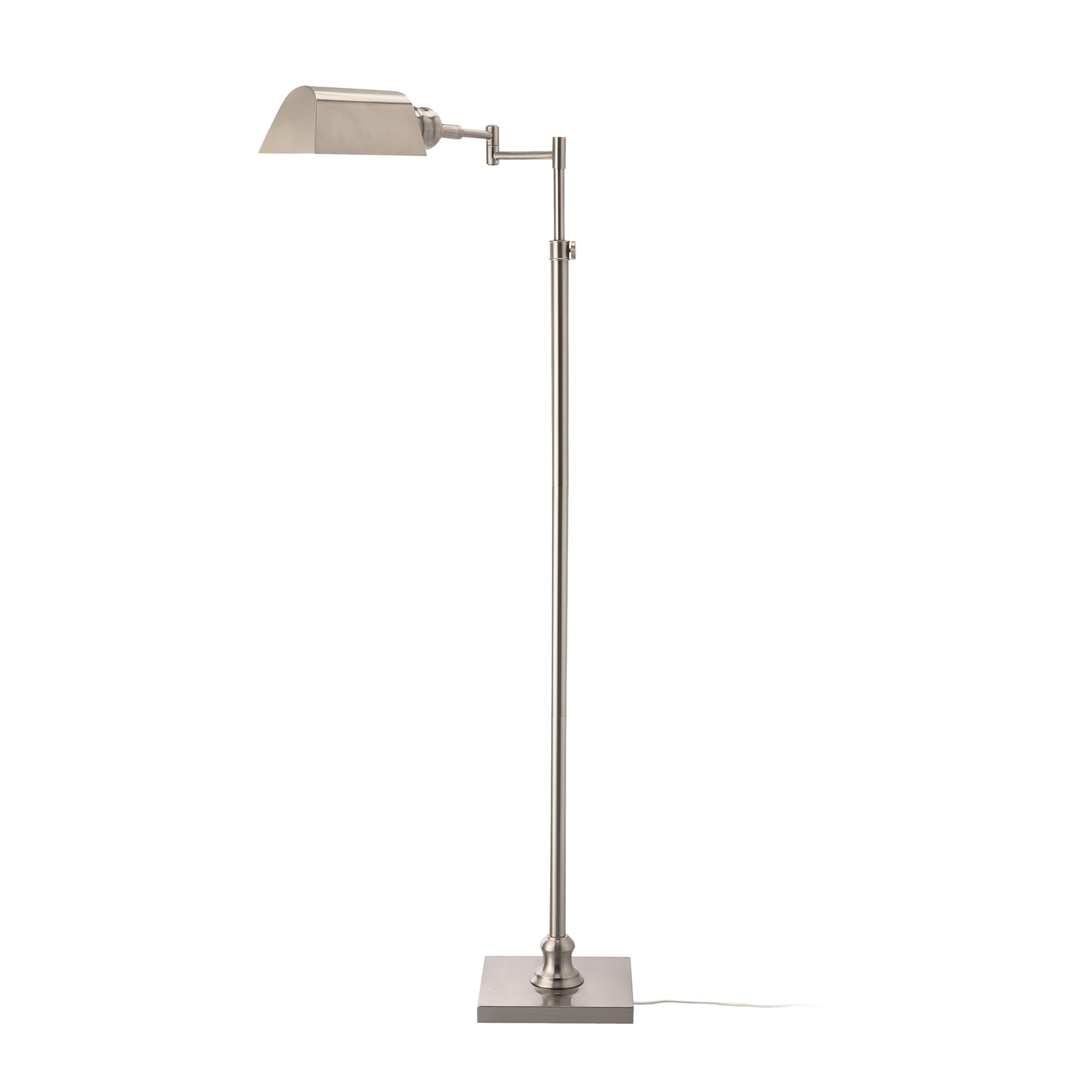 OBright Arcadia - Healthcare Floor Lamp  Full Range Dimming  Swing Arm Task Lamp  E26 Socket  Bulb Replaceable  Adjustable Height 47  to 55   360 Rotatable Shade  All-Metal Design  Brushed Nickel