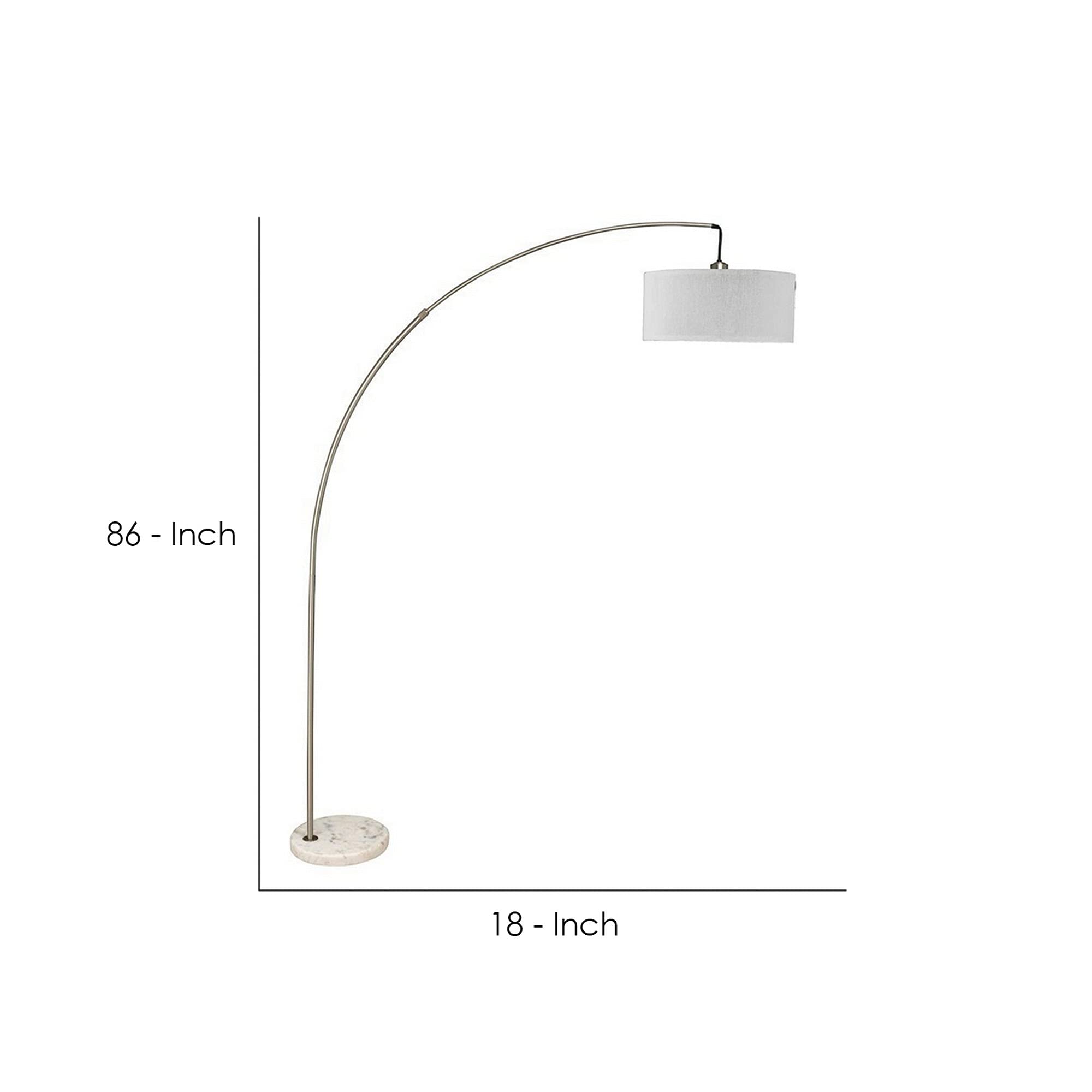 Benzara Bm241810 Floor Lamp With Arched Extendable Neck & Marble Base, Silver