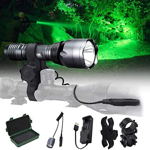 VASTFIRE 350 Yard LED Green Flashlight Kit - Hog Predator Long Range Night Hunting Light - Dual Pressure Switch - Barrel Scope M