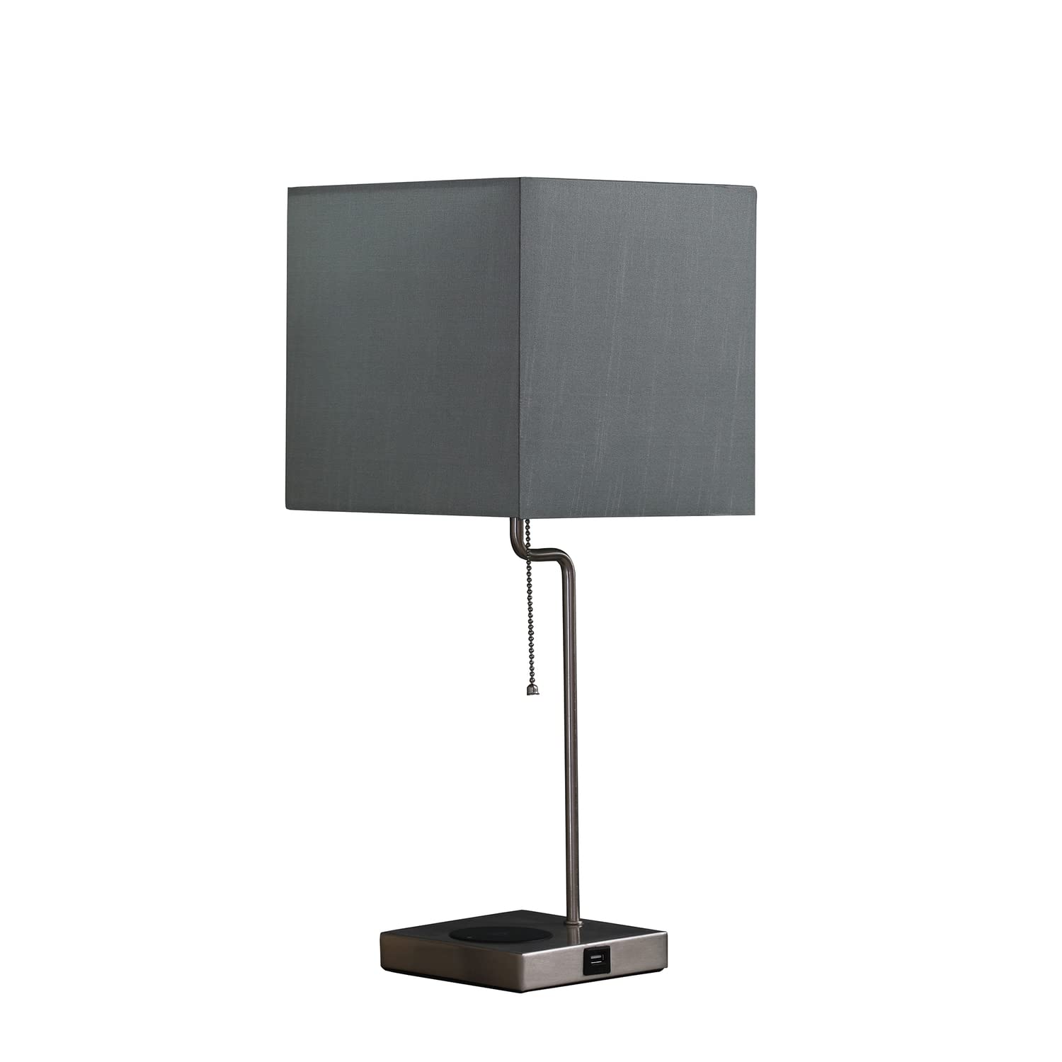 ORE 21.5-Inch Square Table Lamp with Charging Station - Silver Base, Blue Green Shade