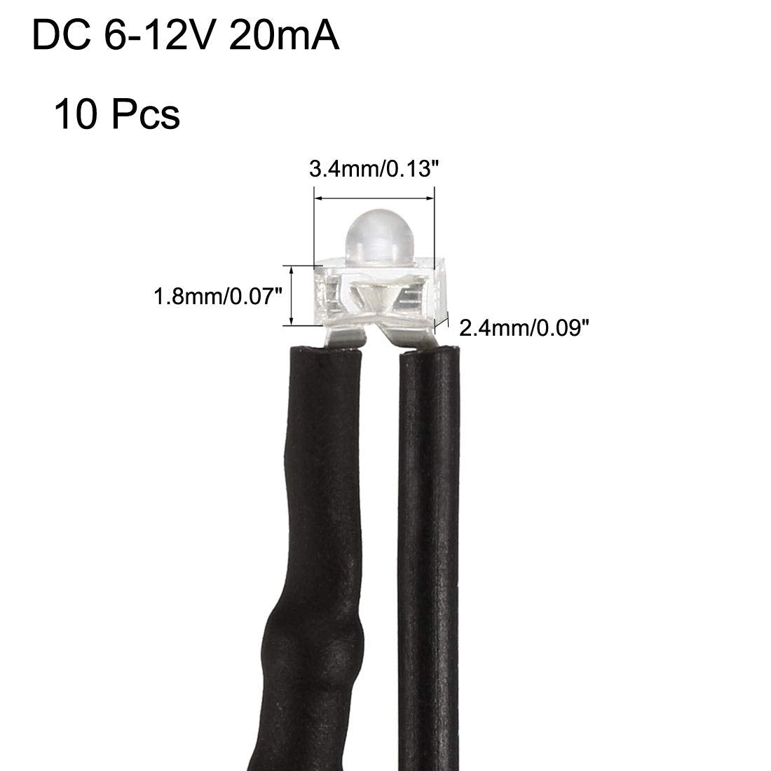 Uxcell 10Pcs 1.8Mm Pre Wired Led, Warm White Dc6-12V Clear Lens, Light Emitting Diodes