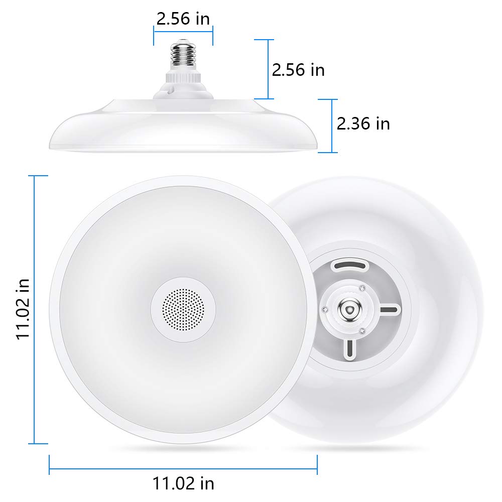 HOREVO 18W LED Bathroom Ceiling Light Fixture with Bluetooth Speaker, Waterproof IP65, Remote Control, White, Model B022