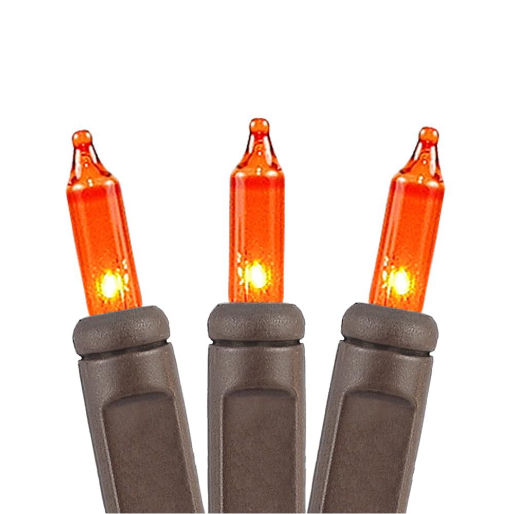 Novelty Lights 11 Ft 50 Bulbs Incandescent Mini Lights, Amber, Brown Wire, Commercial Grade, UL Listed, Model MRD-25B-2