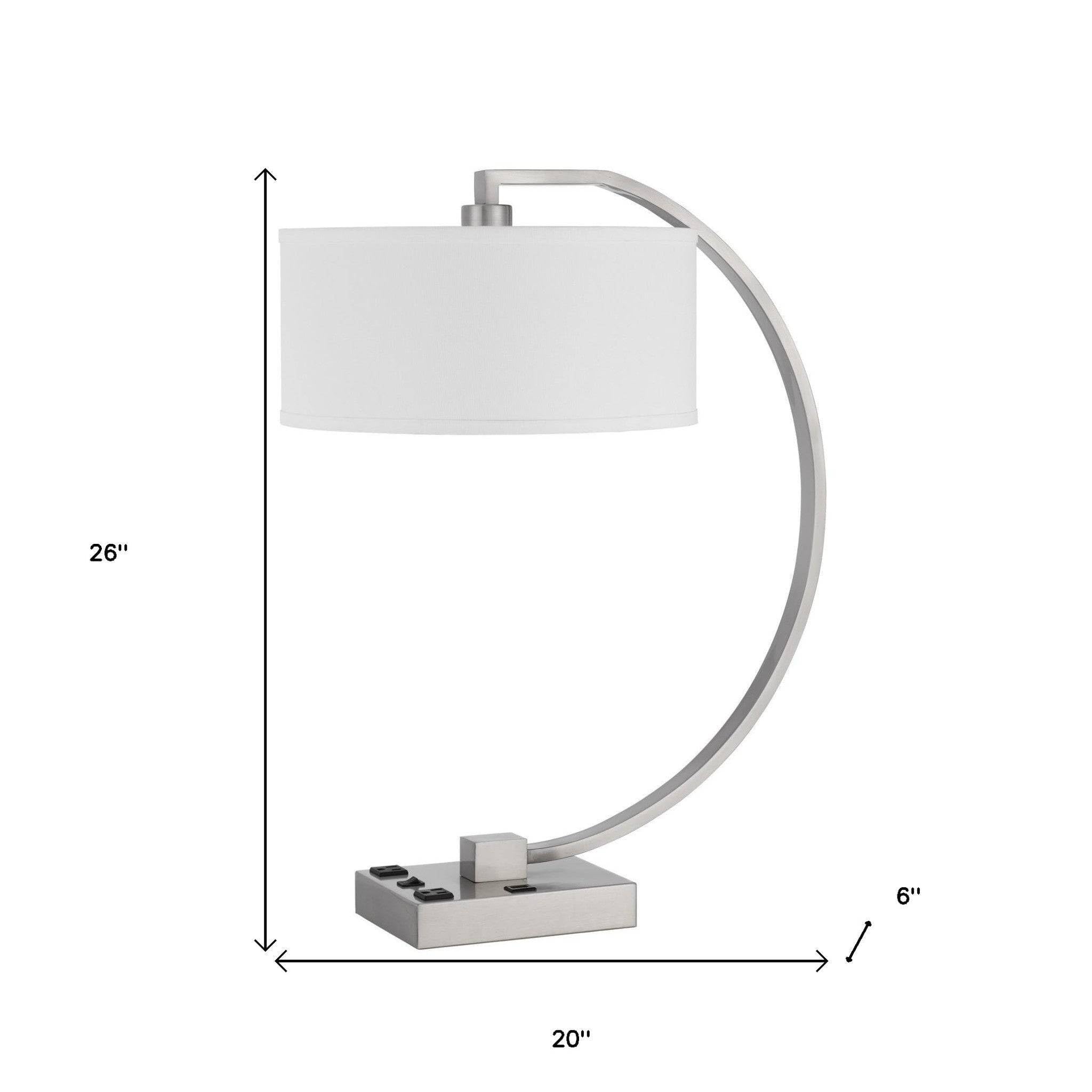 Homeroots 26 In. Metal Desk Usb Table Lamp, Rectangular Shade, Nickel & White, Model 524762
