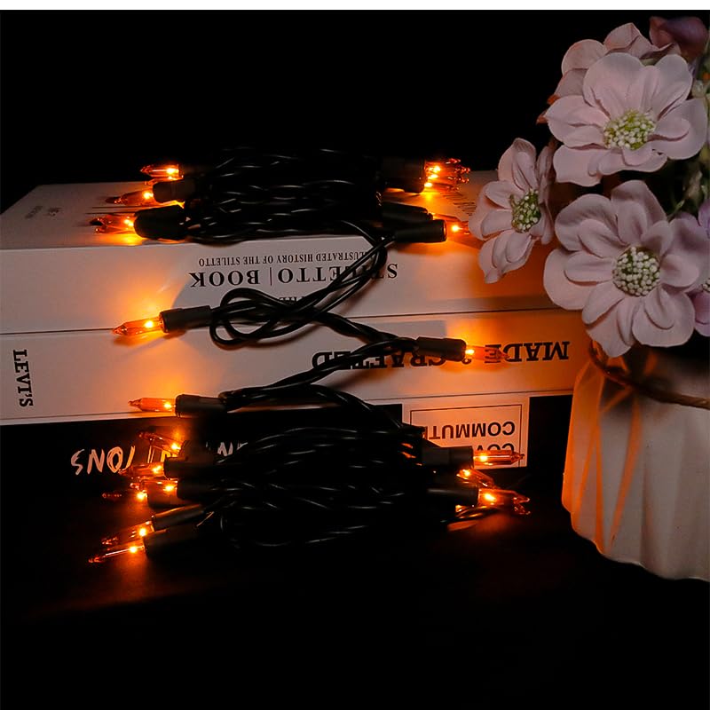 MULTI-SPARKING Halloween Lights - 35 Count Mini String Lights, 8.5ft Black Wire, Orange Glass Bulbs