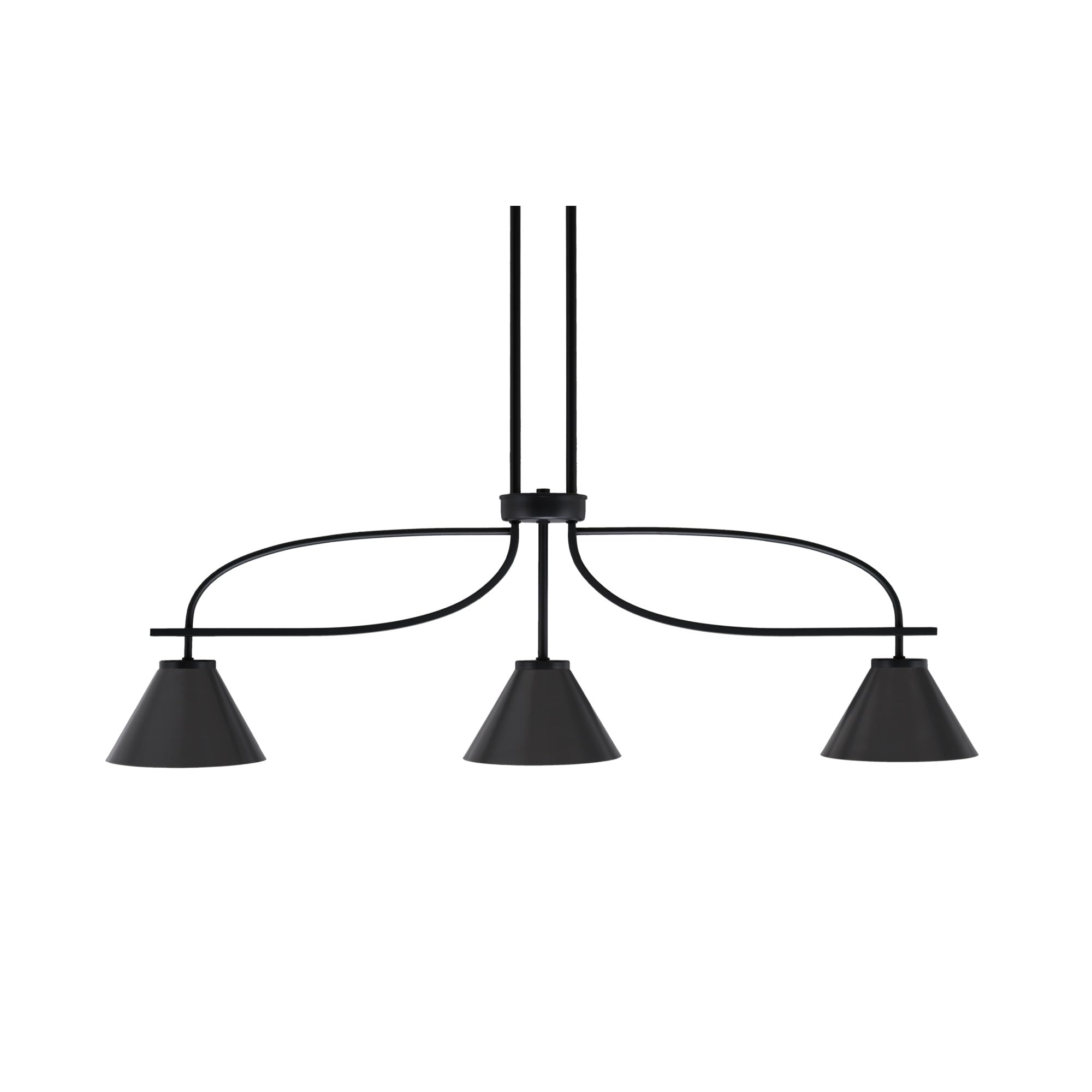 Cavella 3 Light Island Light Shown in Matte Black Finish with 7&quot; Matte Black Cone Metal Shades