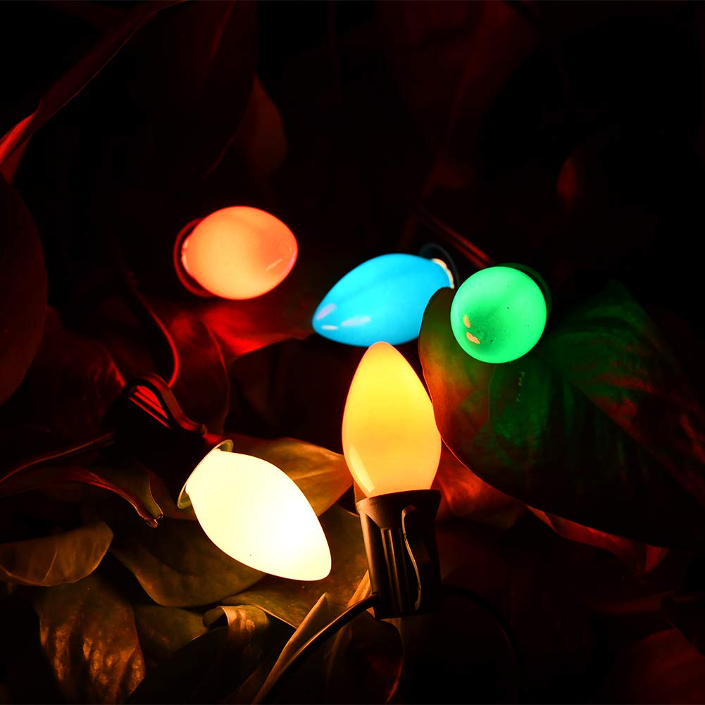 Romasaty C7 LED Replacement Bulbs, Multi-Color, 25 Pack, Plastic, C7/E12 Base, 0.6 Watt