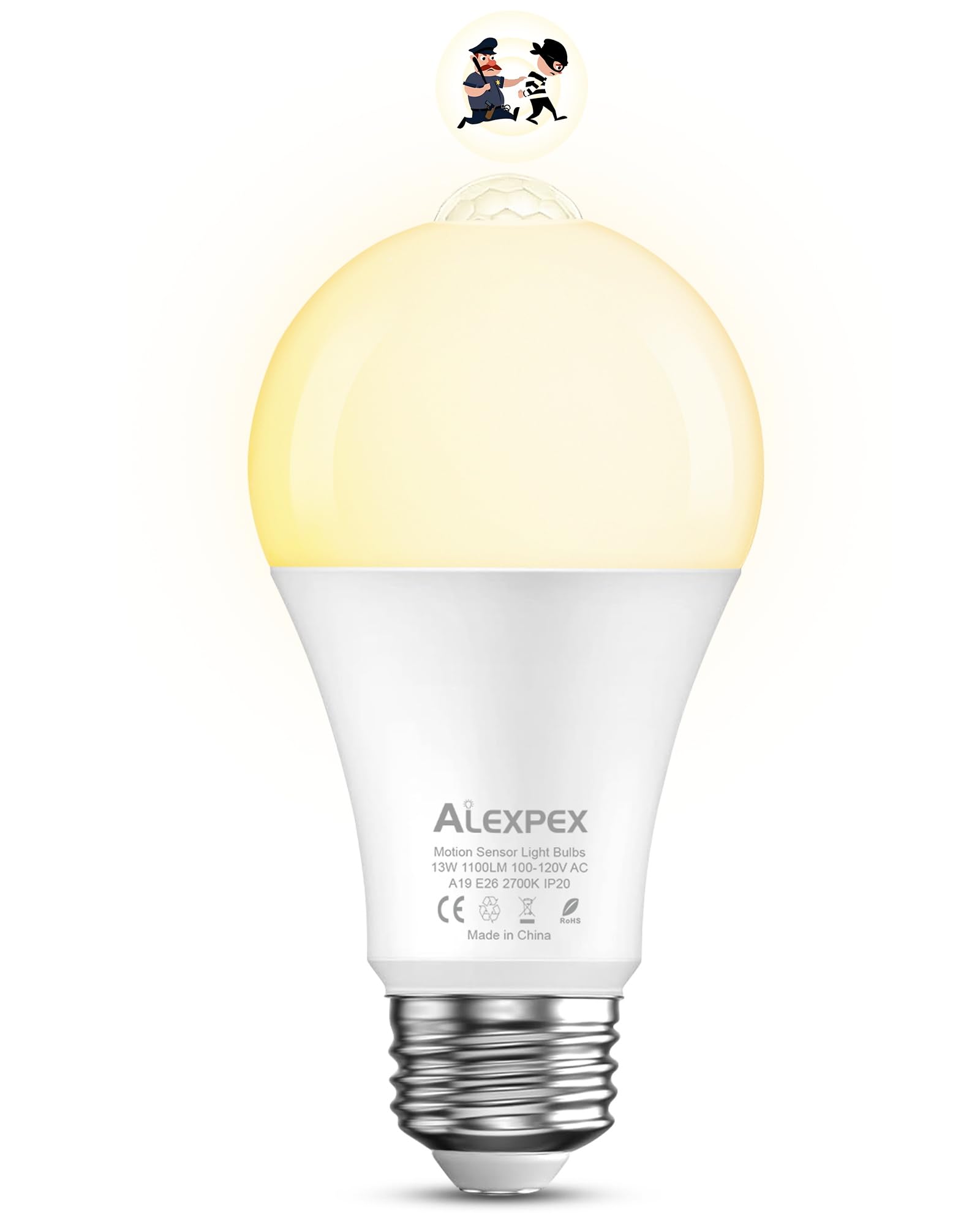 Alexpex Motion Sensor Light Bulbs, 13W(100W Equivalent) 1100Lm Motion Activated Auto Dusk To Dawn Led Bulb, A19 E26 2700K Soft W