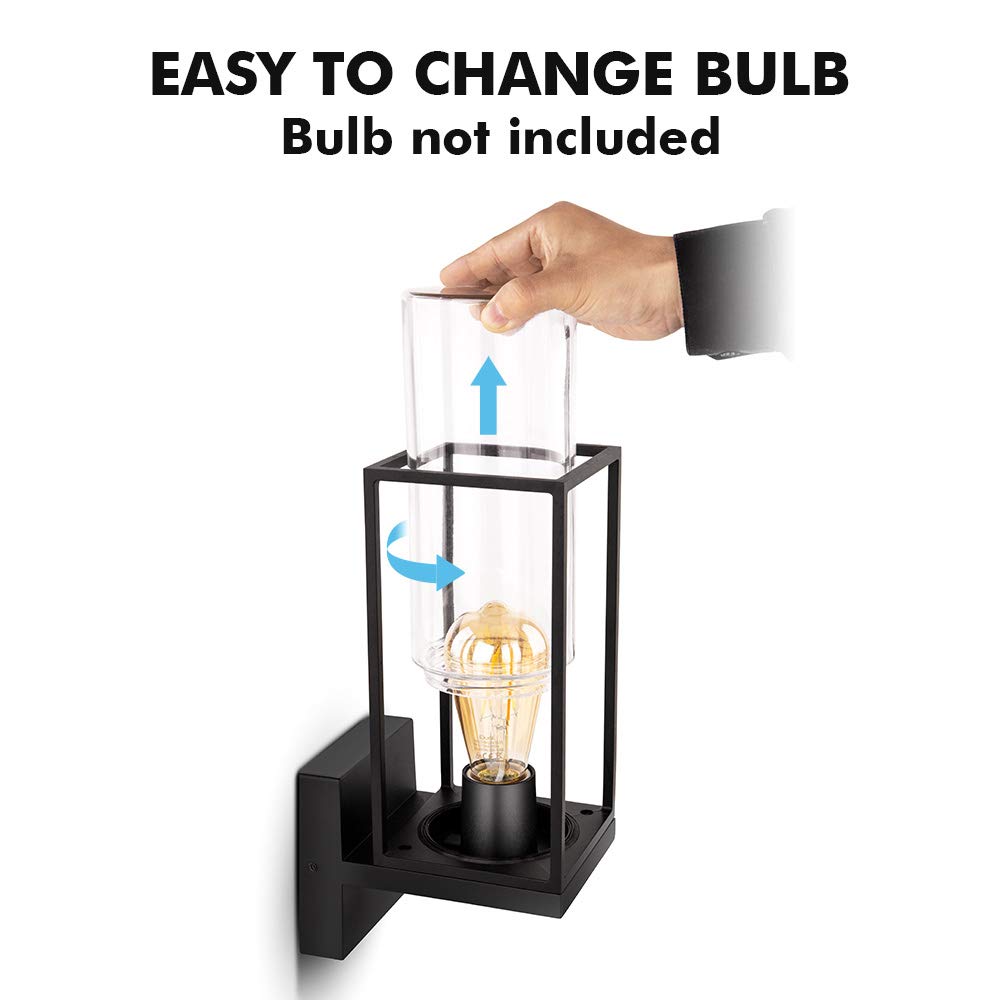 LUTEC Flair Outdoor LED Wall Sconce, Matte Black, Aluminum, Model 5288801012, Clear Glass Shade, Porch Light Fixture