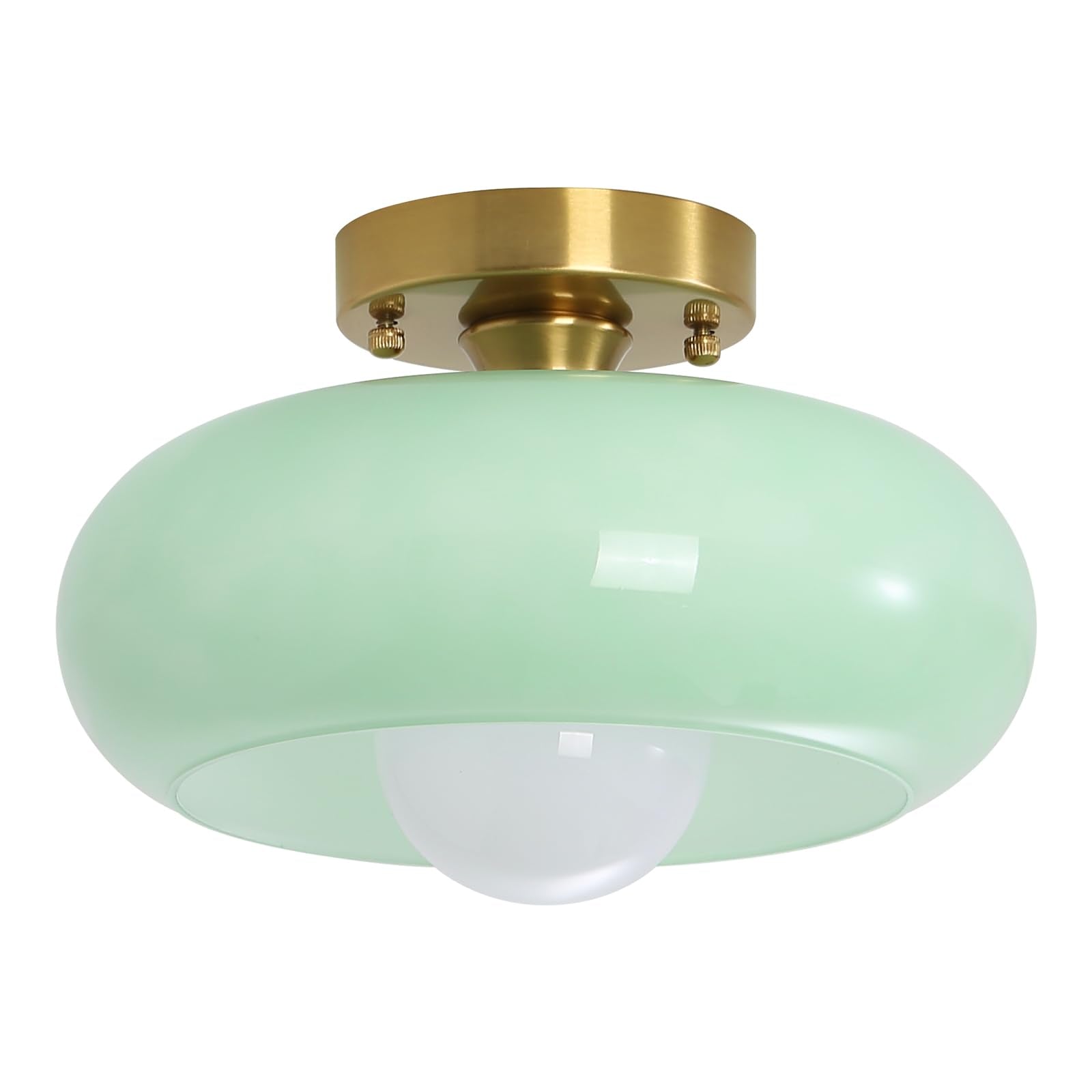 Yunnix Flush Mount Ceiling Light Glass Fixture 11.02 inch Mint Green Gold Base for Bedroom Kitchen Dining Room Hallway