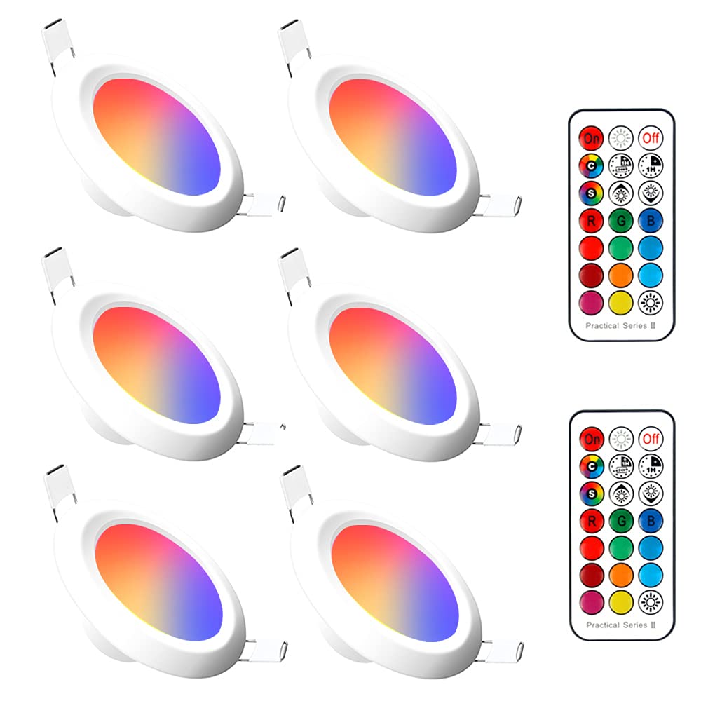 ChangM Recessed Lighting 4 Inch LED Downlights, 12W, 1000 Lumens, RGB & Warm White 2700K, Dimmable, 6 Pack, Remote