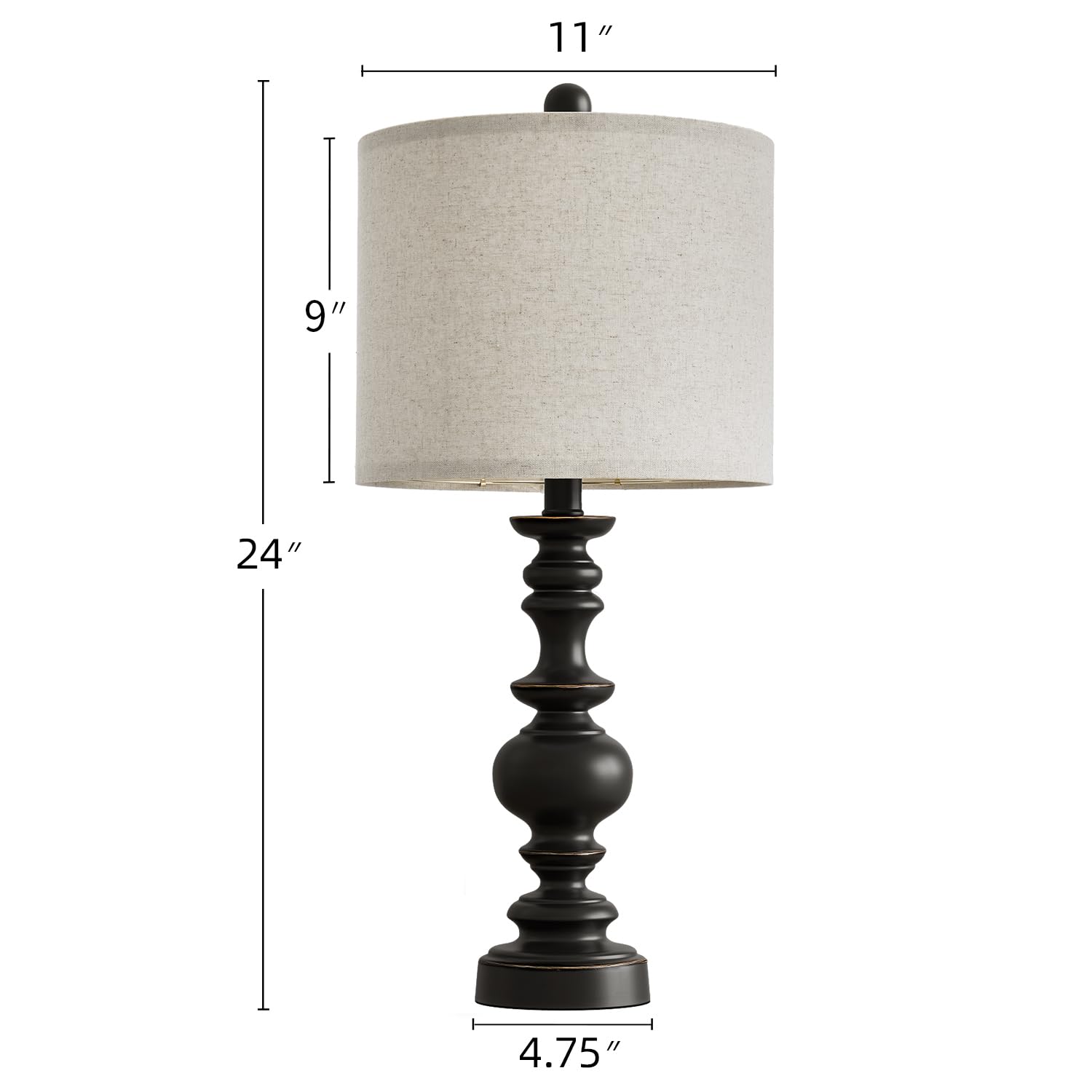 Bobomomo 24Traditional Farmhouse Table Lamp Set Of 2, Vintage Resin Lamps For Living Room Bedroom, Rustic Nightstand Lamp With L