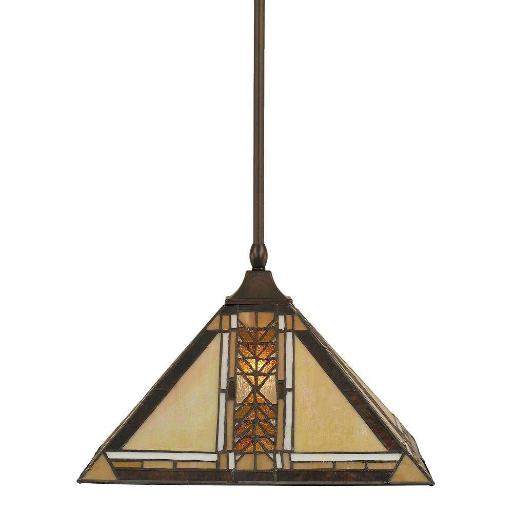 Toltec Lighting 13-Brz-986 Stem Hung Pendant With Square Fitter With 14&quot; Santa Cruz Tiffany Glass, Bronze Finish