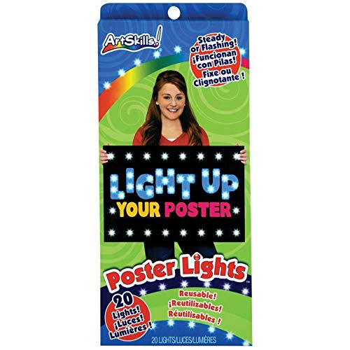 ArtSkills White Poster Lights - Battery-Operated String Light Kit, 20 Lights, 10ft Length, Ideal for Sign Making & Science Fair Boards