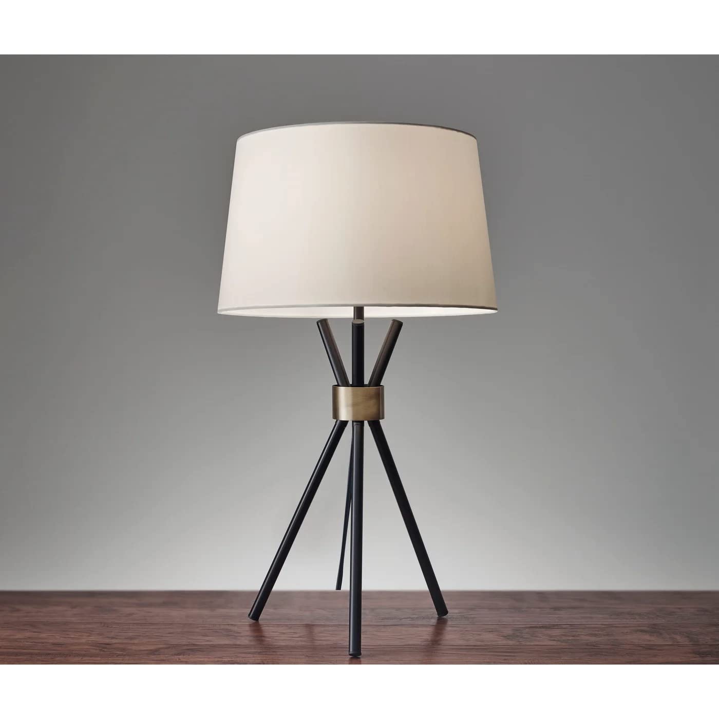 Adesso 3834-01 Table Lamp, 25.5in Black with Antique Brass Accent, Smart Outlet Compatible, Wood Material