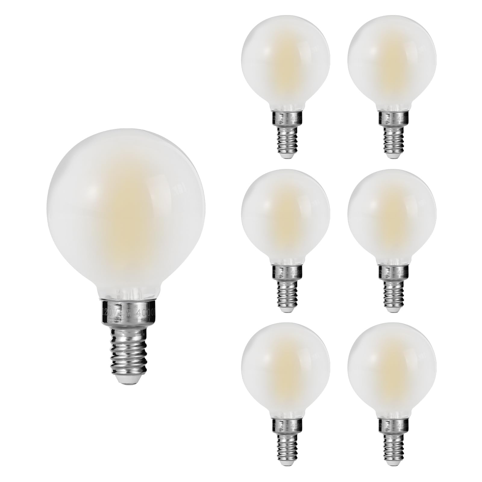 Decoaui E12 G16 LED Globe Light Bulbs, 6W (60W Equivalent), 600 Lumens, 4000K Daylight White, Dimmable, Frosted Glass