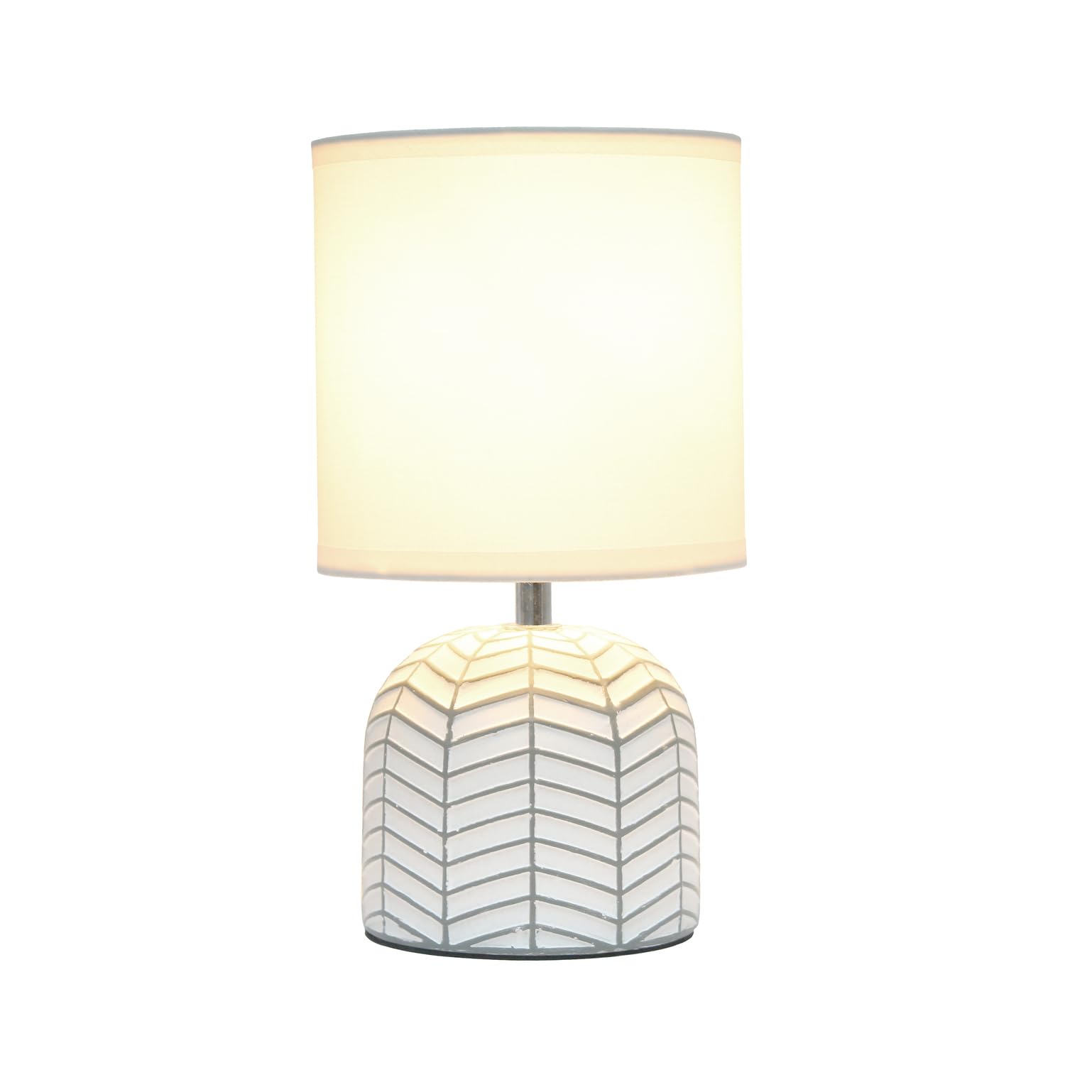 Simple Designs Lt1137-Gry 10.43&quot; Petite Contemporary Webbed Waves Base Bedside Table Desk Lamp W White Fabric Drum Shade For Home Decor, Bedroom, Living Room, Entryway, Office, Gray