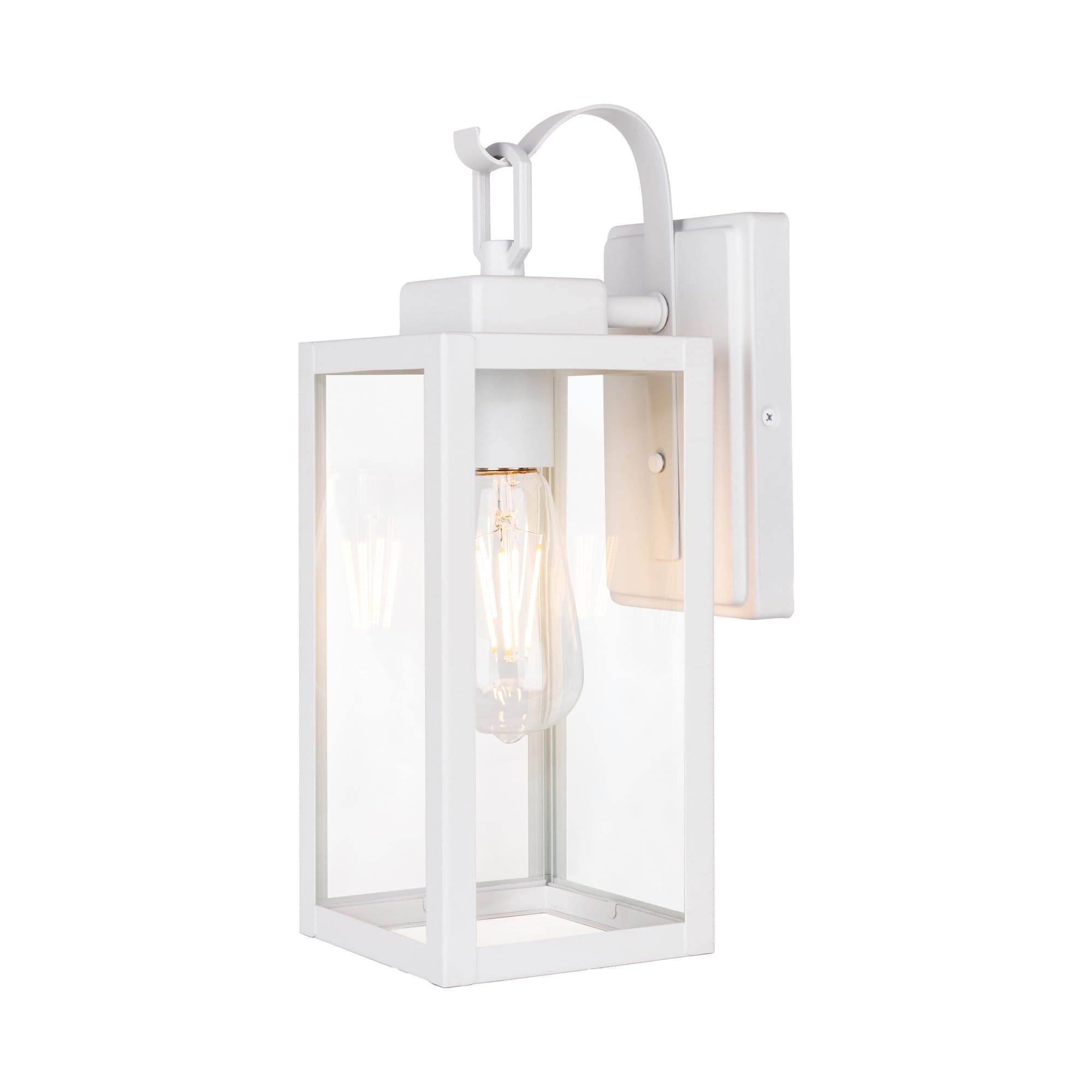 Gruenlich Outdoor Wall Lantern, Wall Sconce For Porch Lighting Fixture, E26 Base Max 60W, Metal Housing Plus Glass, White Finish