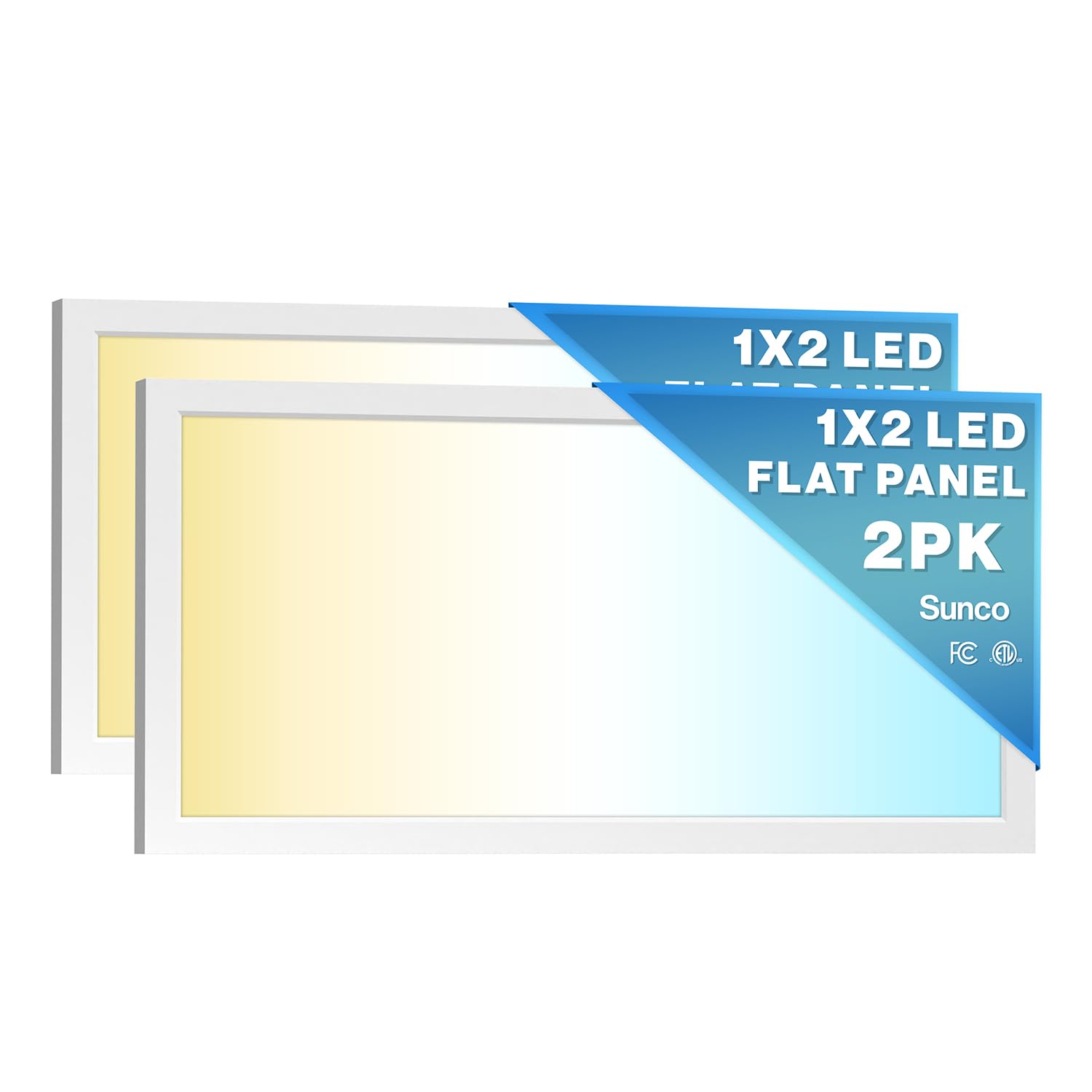 Sunco 2 Pack 1X2 Led Flat Panel Lights, Dual Selectable Cct 3500K/4000K/5000K & Selectable Wattage 16W/18W/20W, 2000 Lm, Dimmabl
