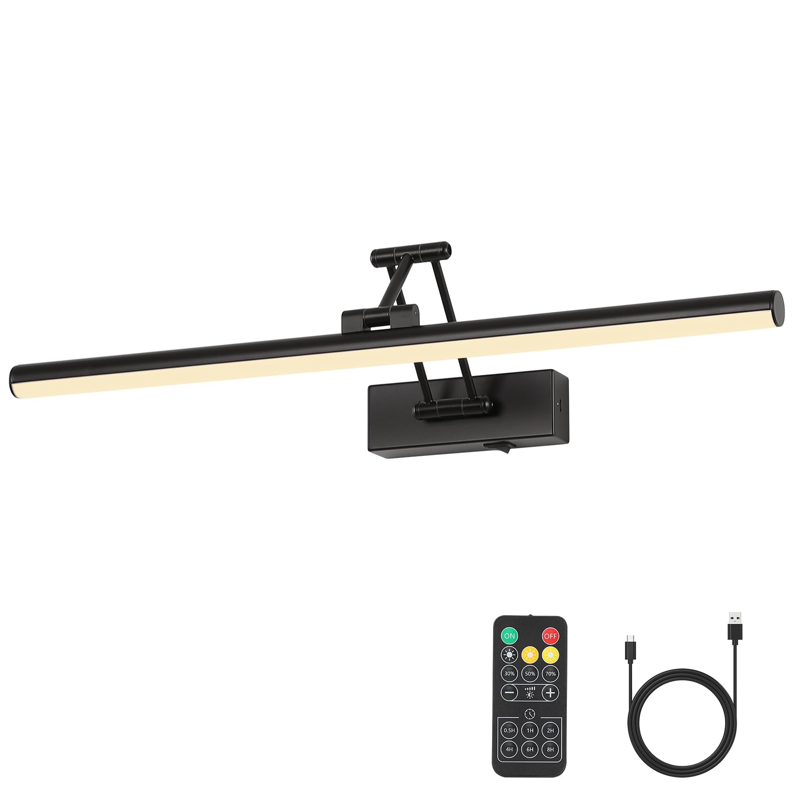 Joossnwell Battery Operated Picture Lights With Remote Wireless Art Lighting For Wall 23.62 Inch Rechargeable discomfort-reducingting Light Black Frame Light Dimmable 3Cct Gallery Light For Library Portrait