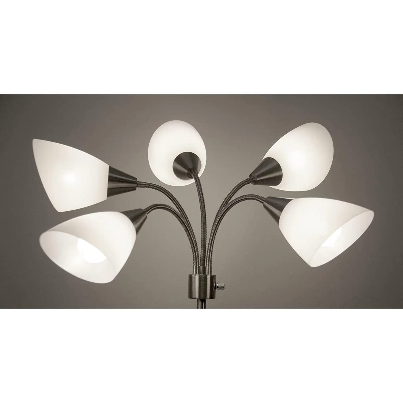 Adesso Multi-White Shade Floor Lamp, Adjustable Gooseneck Arms, Silver, Model 7205-22