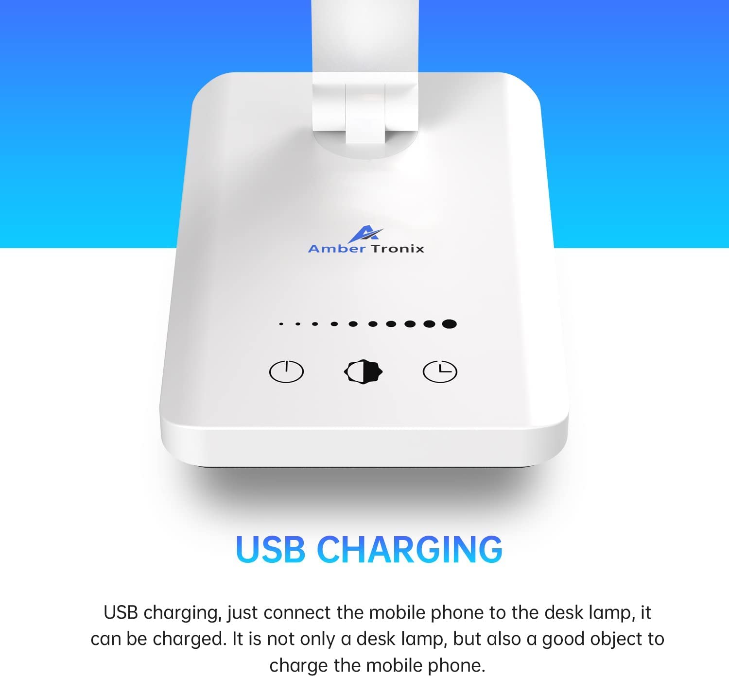 Ambertronix Led Desk Lamp With Usb Charging Port, Dimmable Eye-Caring Reading Desk Light For Home, With 5 Brightness Level & 3 L