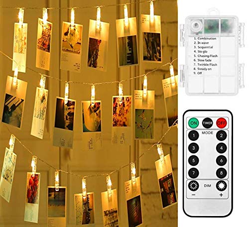 Magnoloran 40 Led Photo Clip String Lights With Remote Battery Operated Fairy Clip Twinkle Lights For Home Halloween Thanksgiving Christmas Party Wedding Decor(14Ft,Warm White)