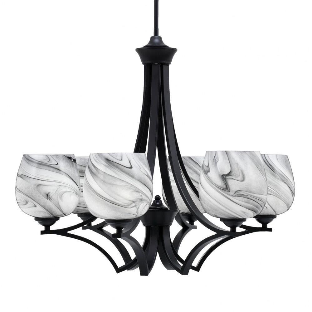 Toltec Lighting 566-MB-4819 Zilo - 6 Light Uplight Chandelier-23 Inches Tall and 26.75 Inches Wide, Finish Color: Matte Black, Glass Color: Onyx Swirl