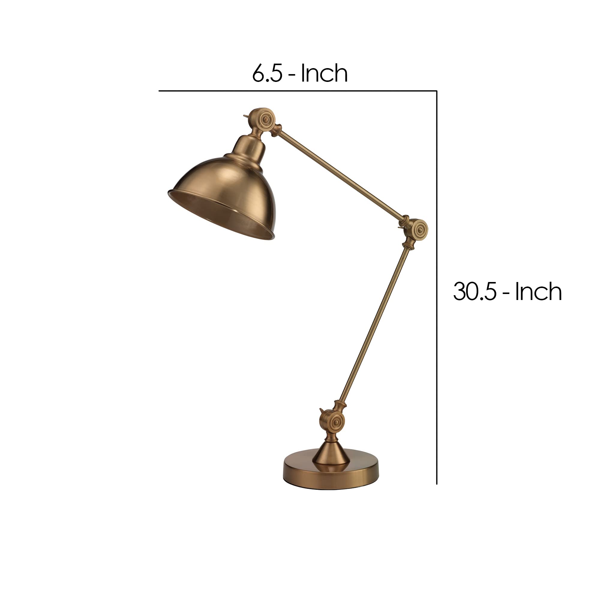 Benjara Table Lamp With Adjustable Tubular Metal Frame, Brass